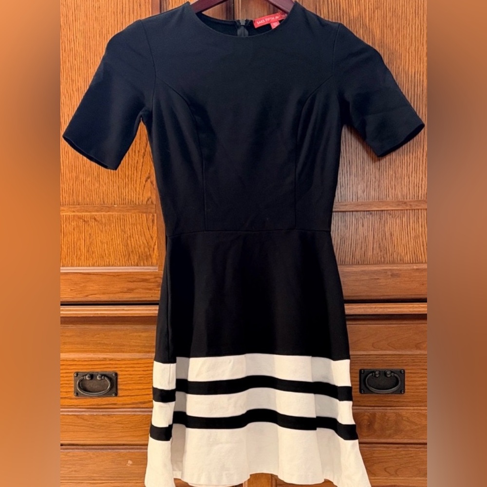 Saks Fifth Avenue Fit & Flare A-Line Striped Mini Dress Colorblock RED Label